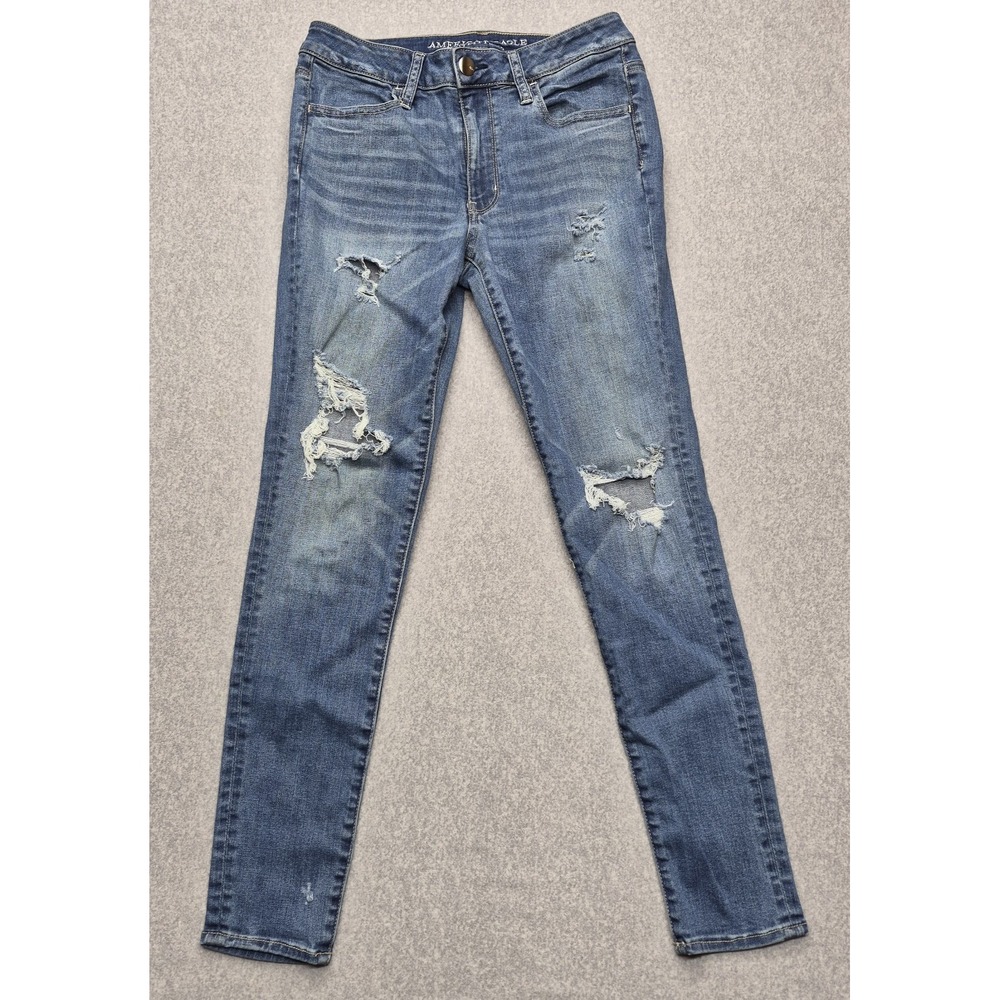 American Eagle Hi-Rise Jegging Jeans Womens 8 Regular Distressed Blue Denim Stre